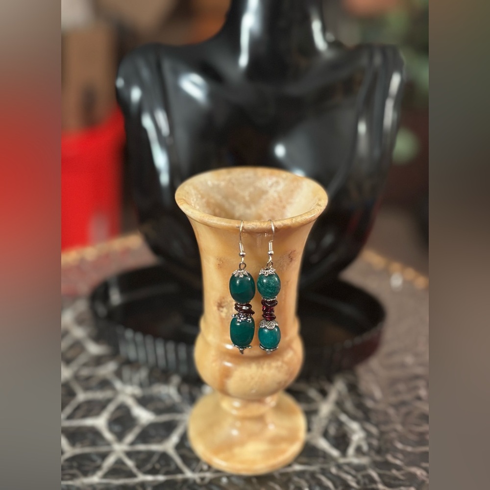 NWT Artisan Emerald & Garnet Dangle Earrings • In Bloom Collection • 925 Hooks - Picture 5 of 10